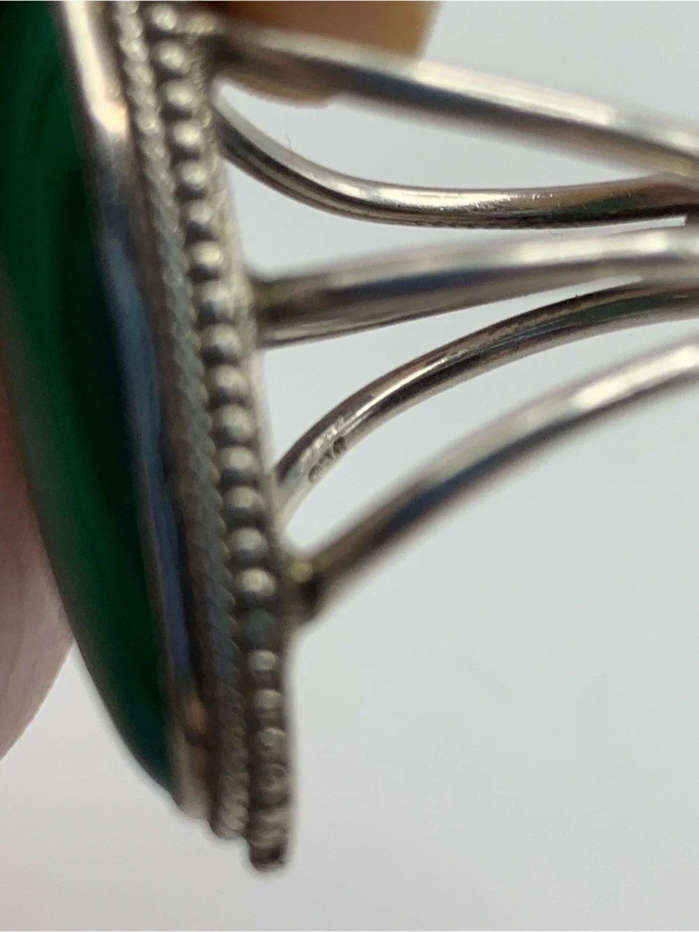 Vintage 1980s Navajo Style Sterling Silver Malachite Statement Ring Size 6